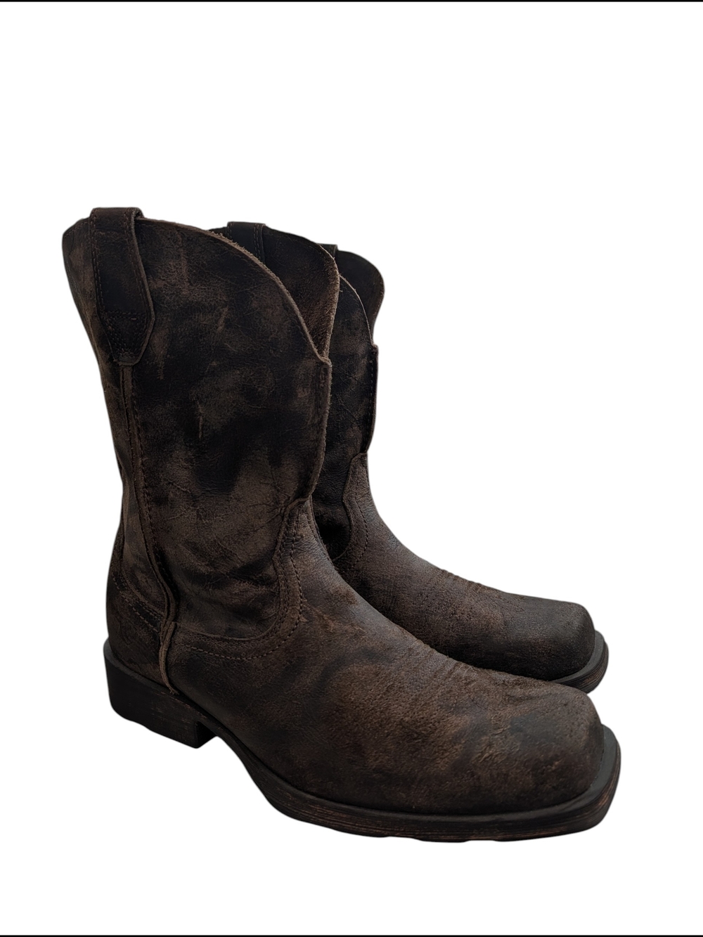 Ariat Rambler Dark Brown Distressed Leather Western Boots Square Toe  Sz 11D